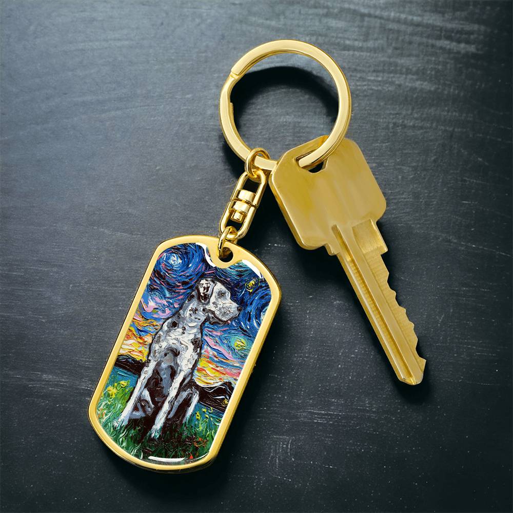 Merle Great Dane Starry Night Dog Tag Keychain