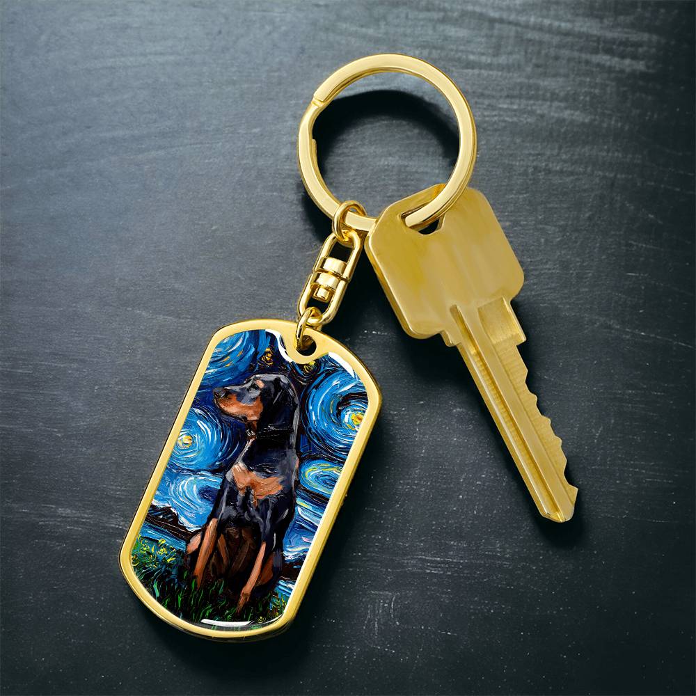 Black and Tan Coonhound Dog Tag Keychain