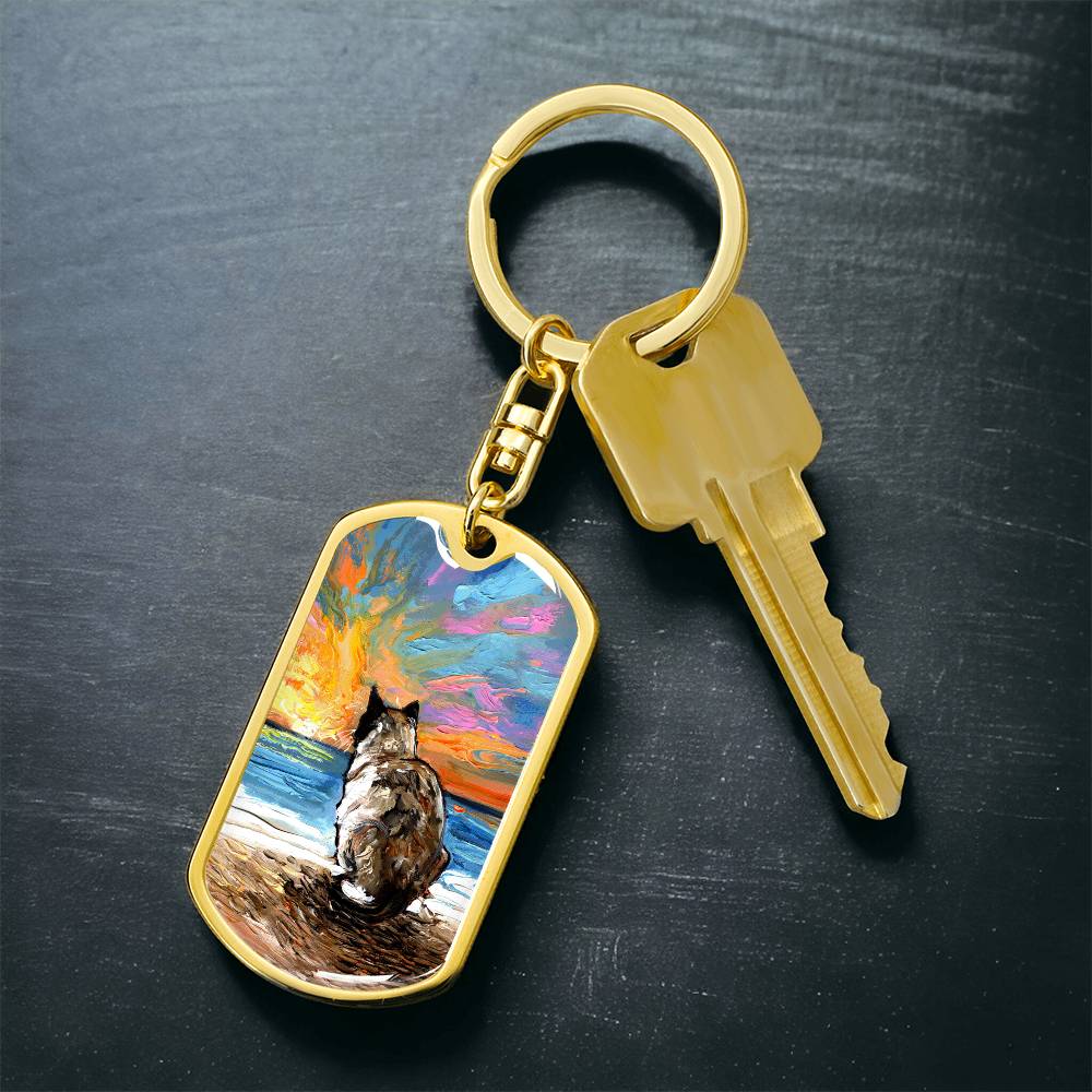 Beach Days - Snowshoe Cat Dog Tag Keychain