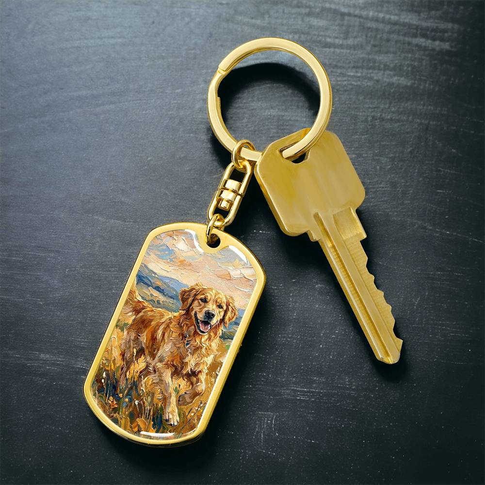 Happy Golden Retriever Dog Tag Keychain