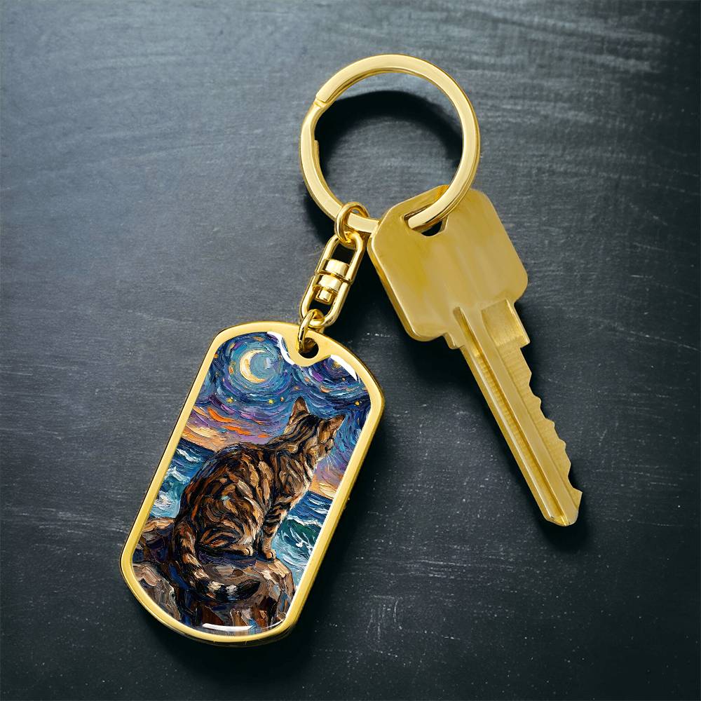 Beach Nights - Brown Tabby Cat Dog Tag Keychain
