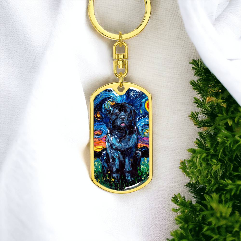 Newfoundland Starry Night Dog Tag Keychain