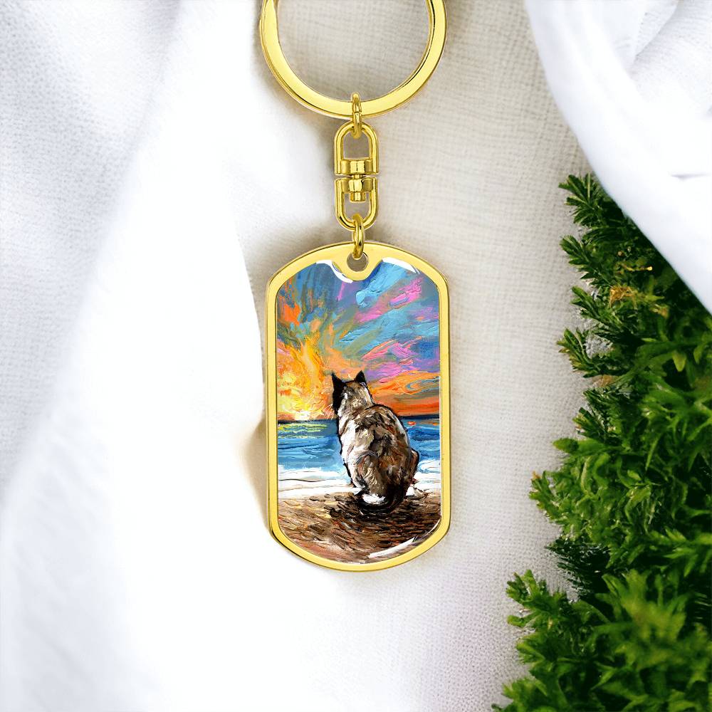 Beach Days - Snowshoe Cat Dog Tag Keychain