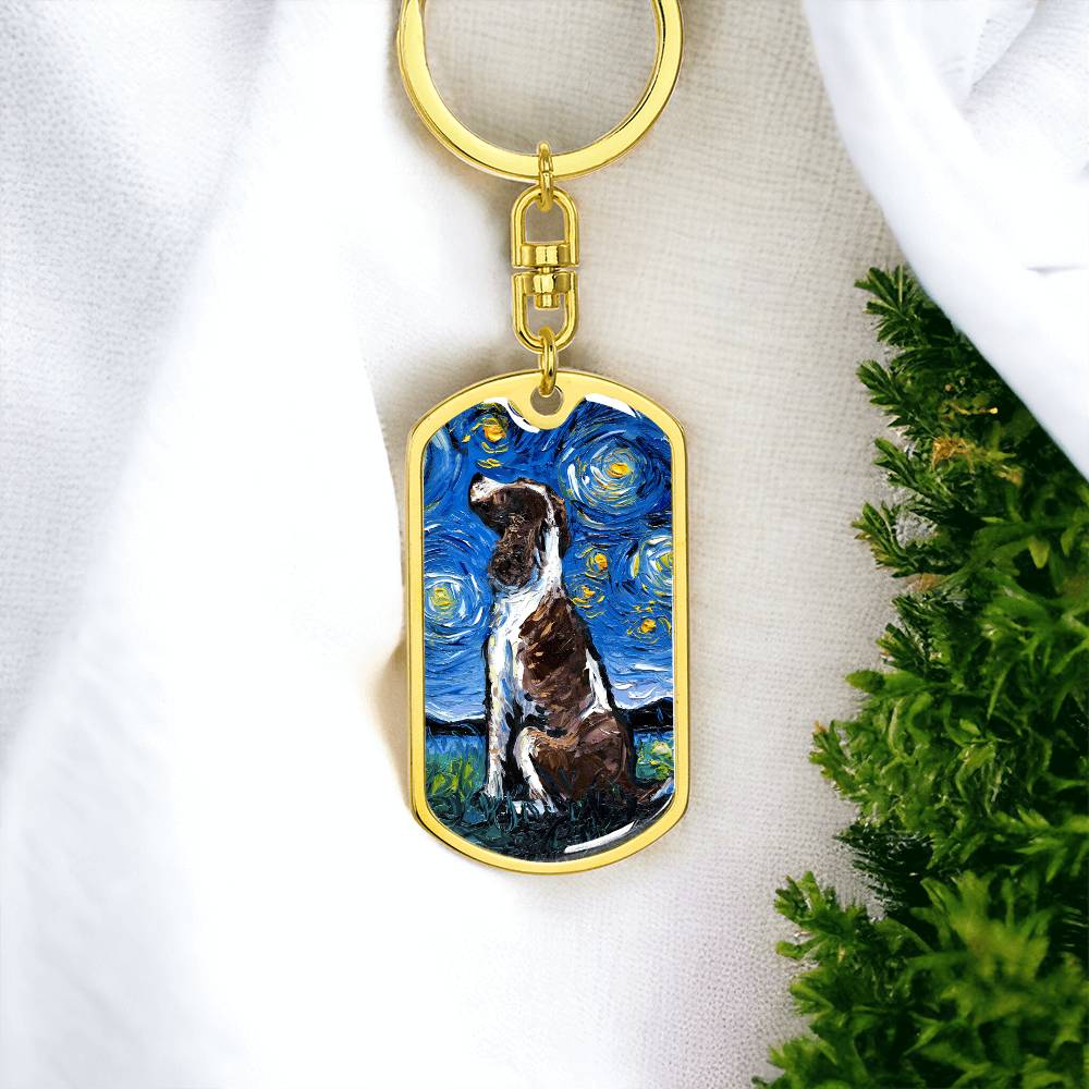 English Springer Spaniel Starry Night Dog Tag Keychain