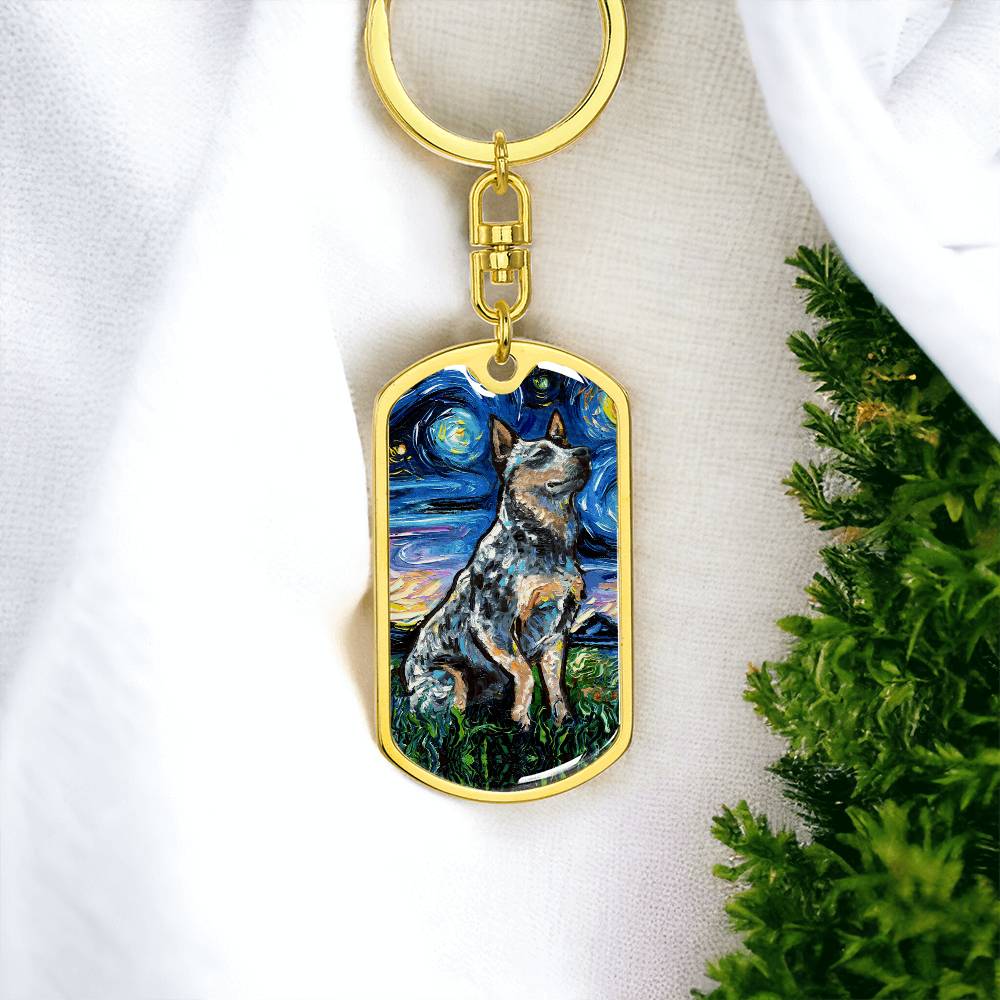 Blue Heeler Starry Night Round Keychain