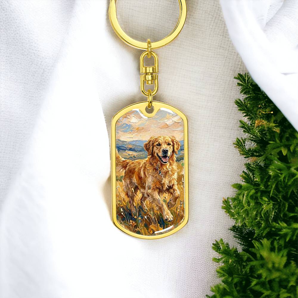 Happy Golden Retriever Dog Tag Keychain