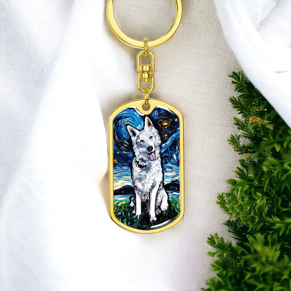 Swiss Shepherd Starry Night Dog Tag Keychain