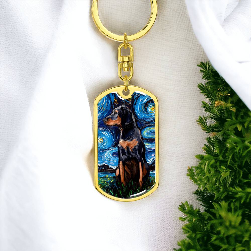 Black and Tan Coonhound Dog Tag Keychain