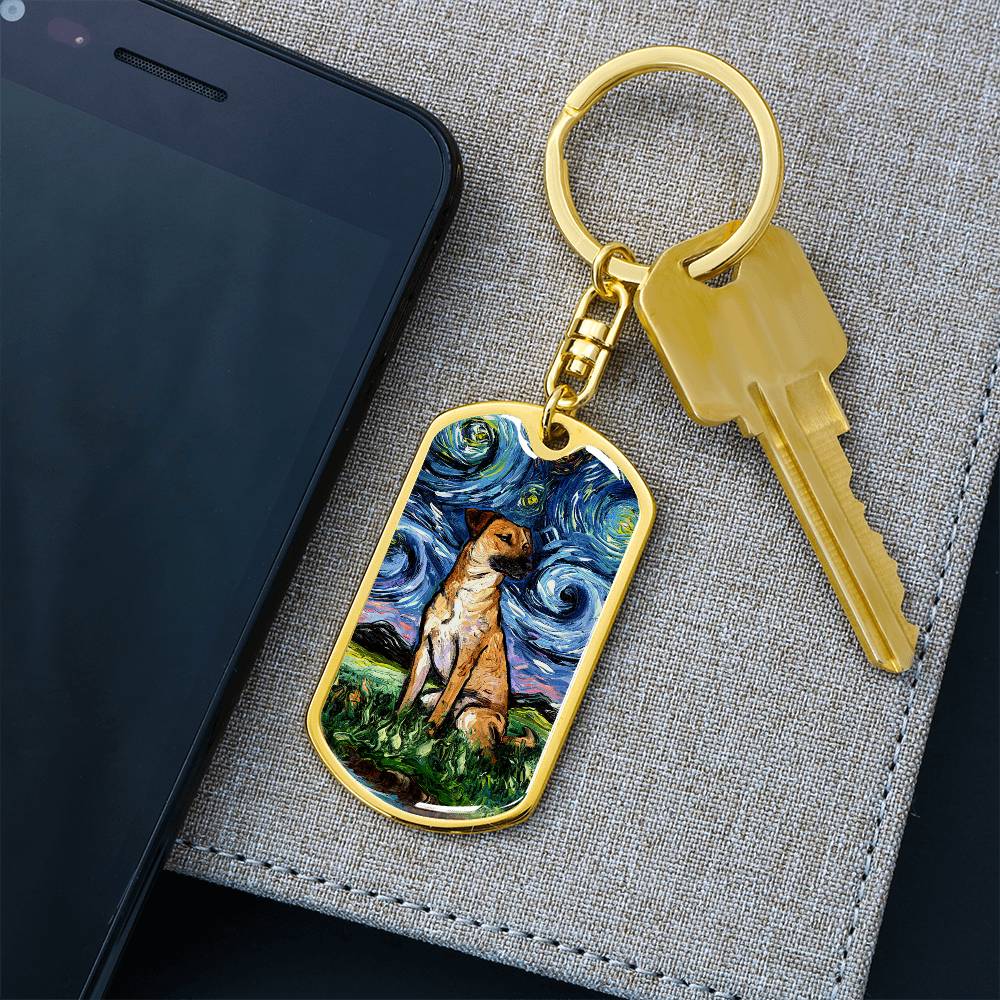 Black Mouth Cur Starry Night Dog Tag Keychain