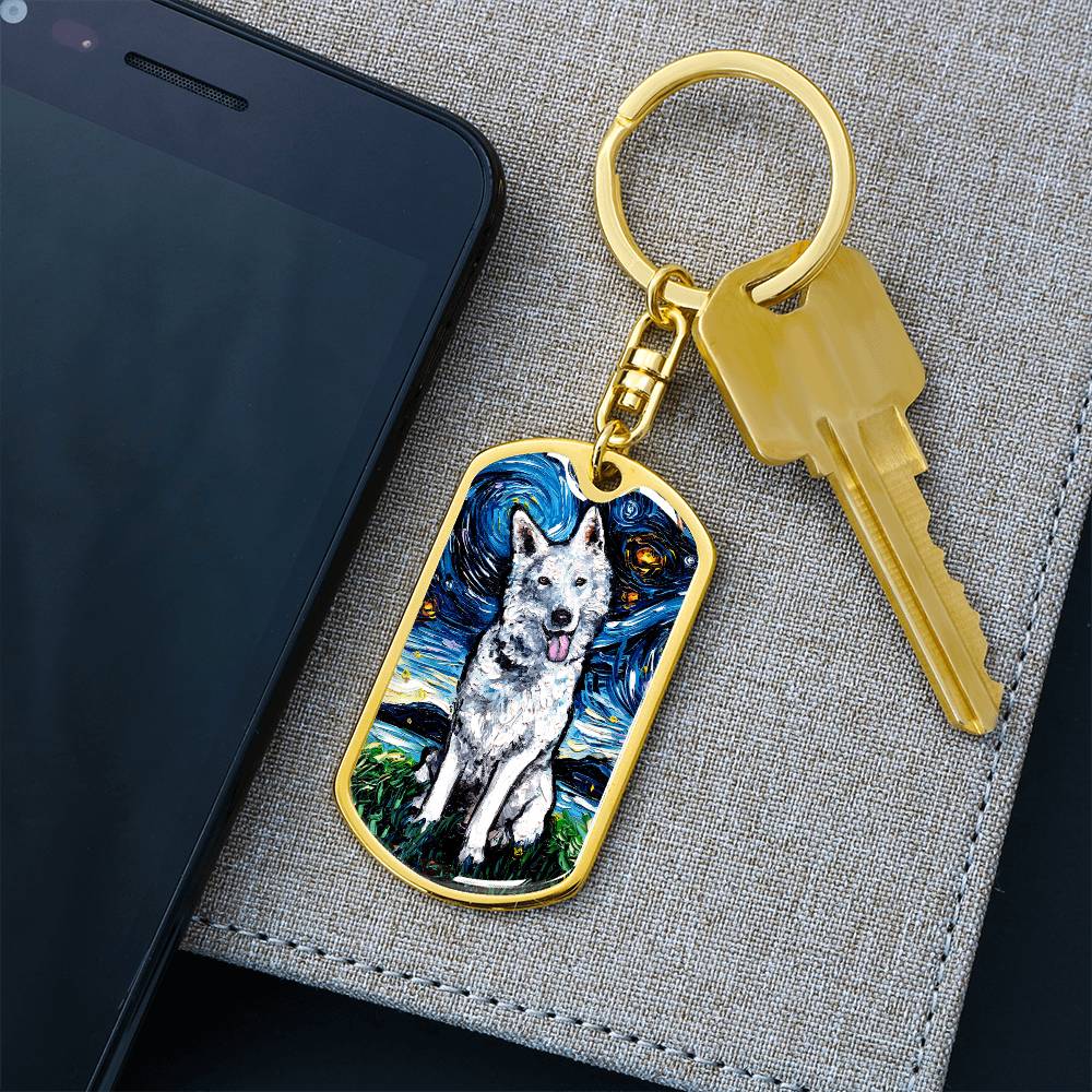 Swiss Shepherd Starry Night Dog Tag Keychain