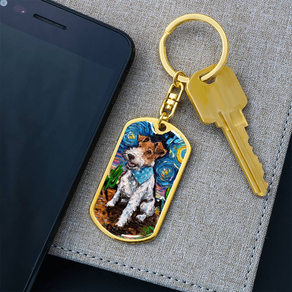 Wire Fox Terrier Starry Night Dog Tag Keychain