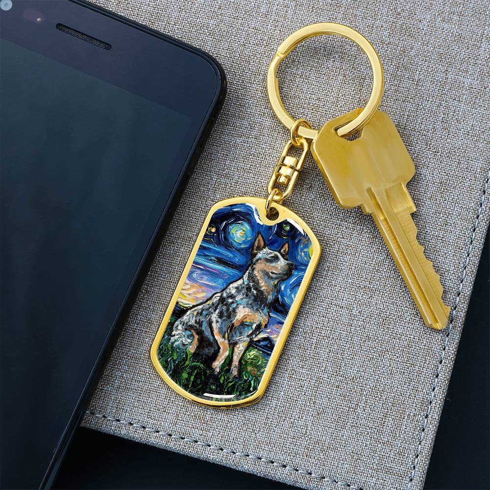 Blue Heeler Starry Night Round Keychain