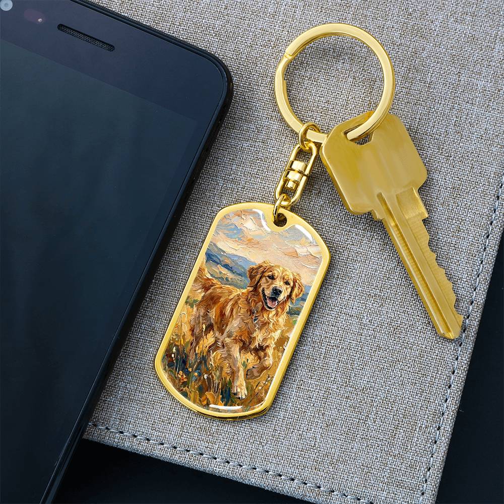 Happy Golden Retriever Dog Tag Keychain