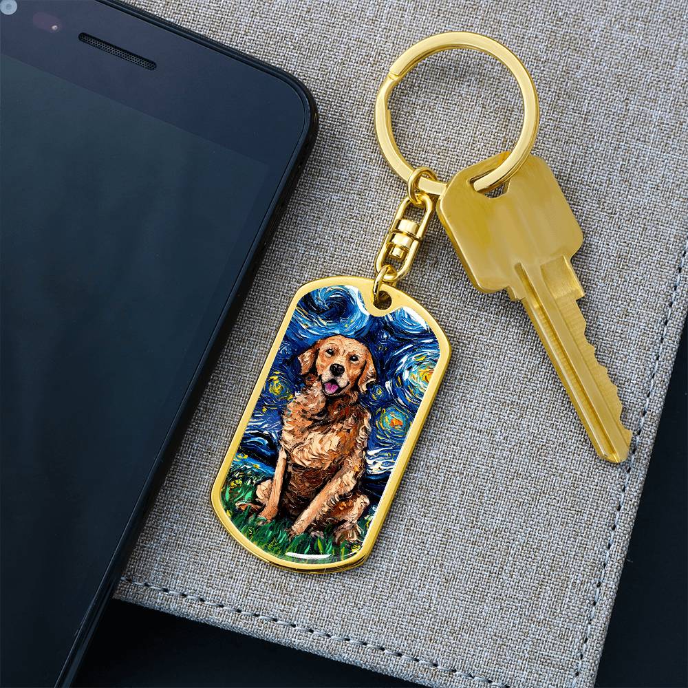 Dark Coated Golden Retriever Dog Tag Keychain