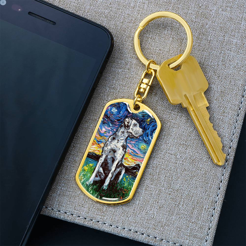 Merle Great Dane Starry Night Dog Tag Keychain