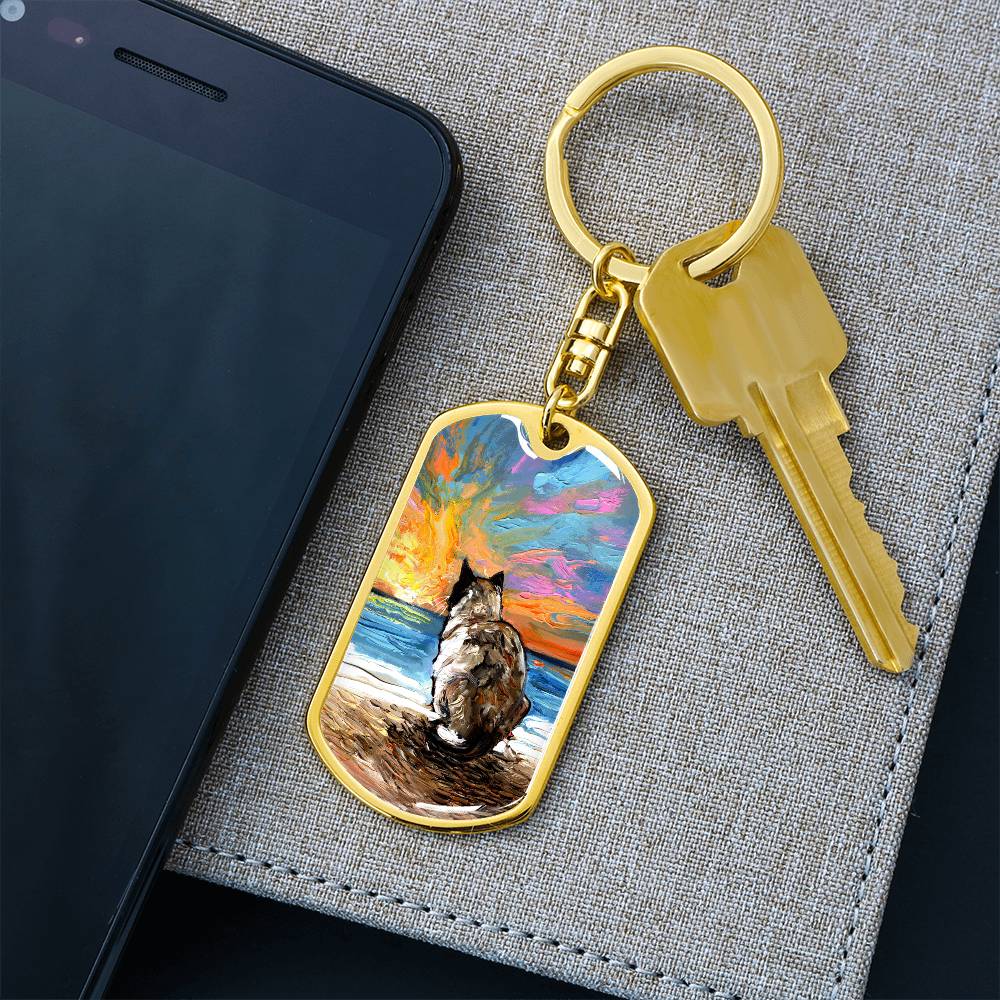 Beach Days - Snowshoe Cat Dog Tag Keychain