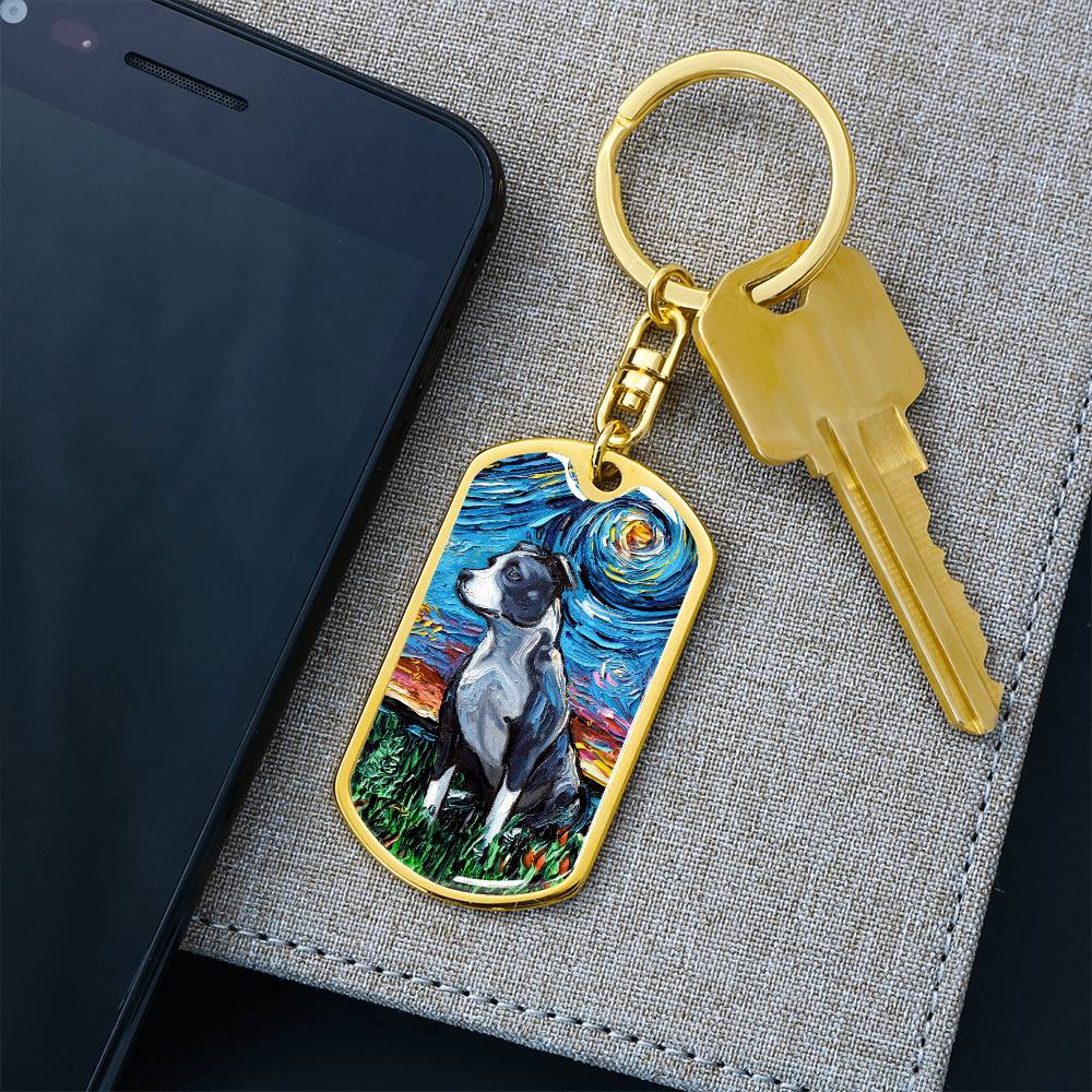 Pitbull Starry Night Dog Tag Keychain