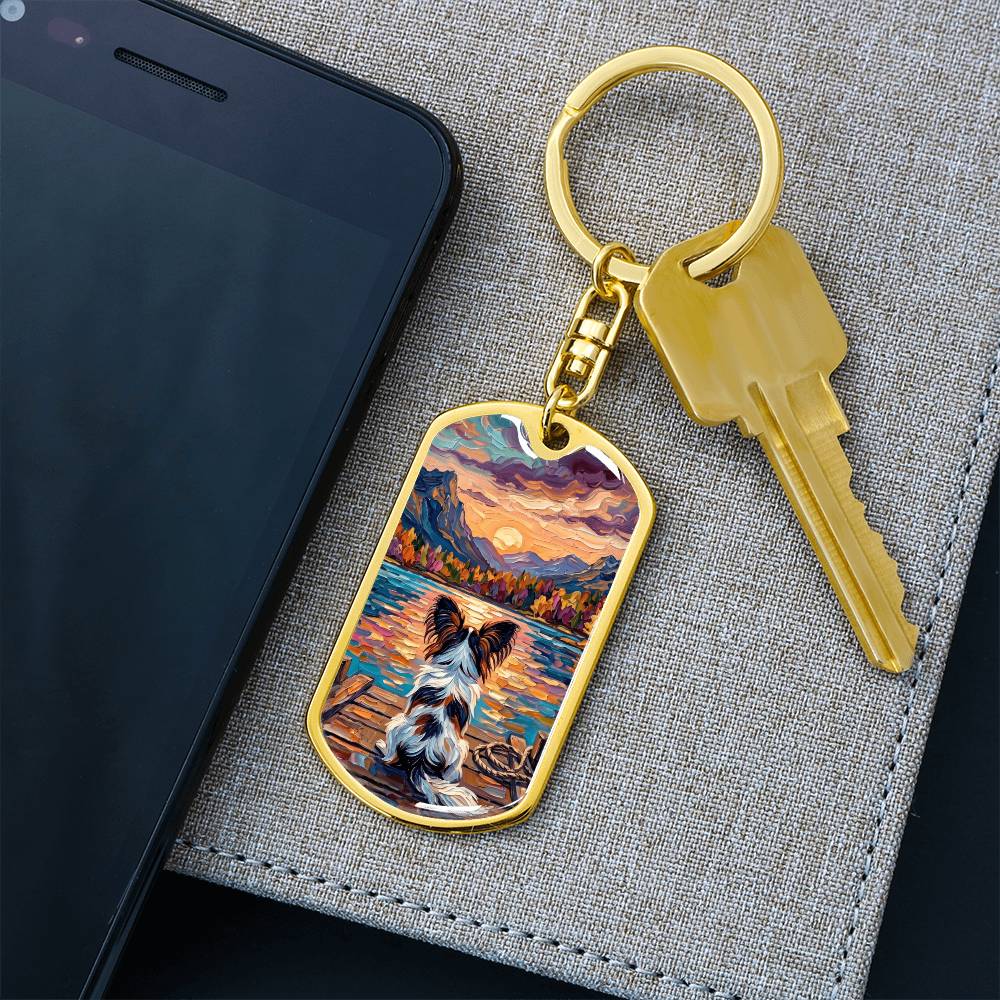On The Dock - Papillon Dog Tag Keychain