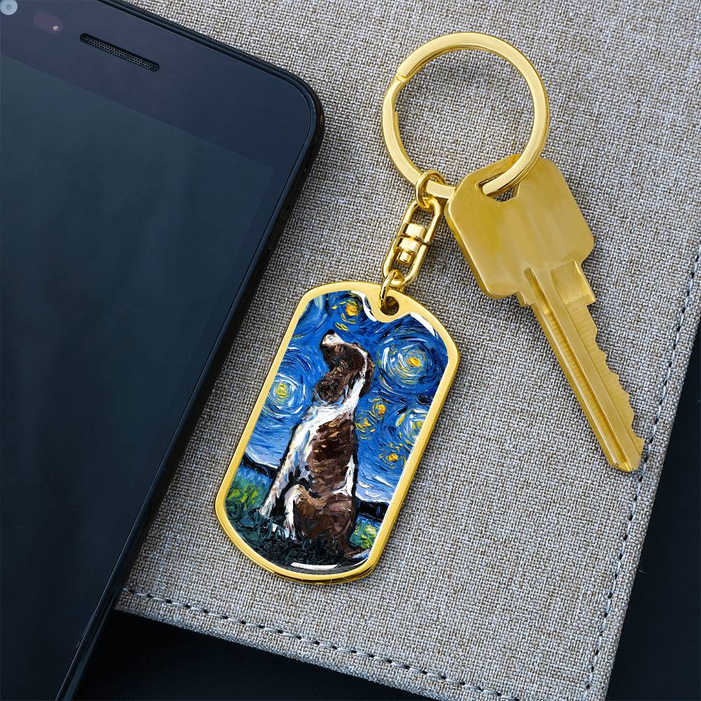 English Springer Spaniel Starry Night Dog Tag Keychain