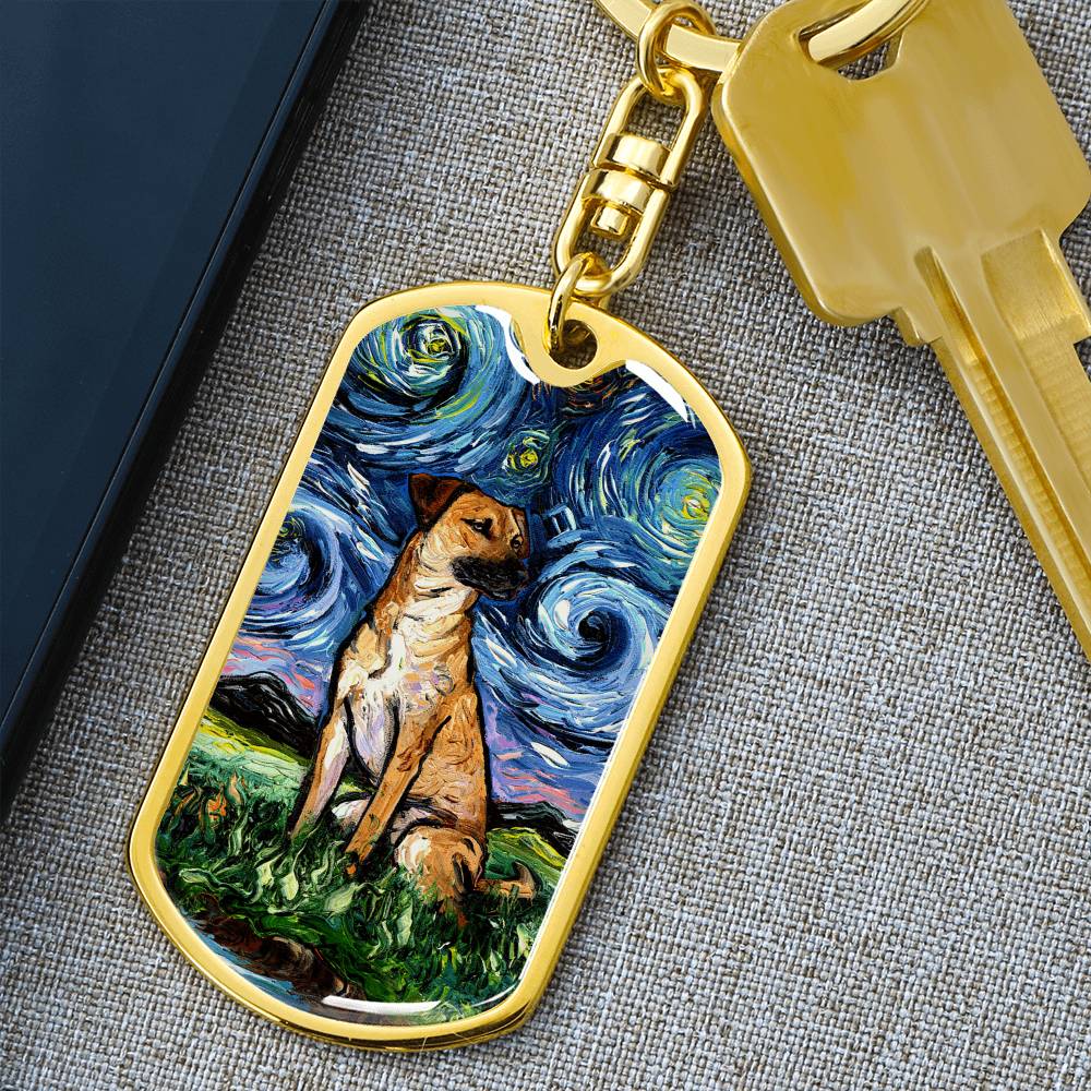 Black Mouth Cur Starry Night Dog Tag Keychain