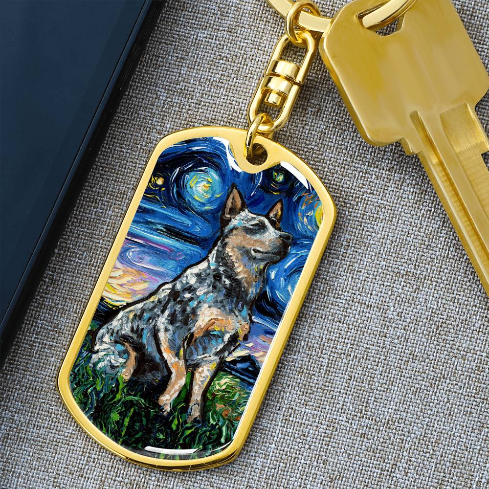 Blue Heeler Starry Night Round Keychain