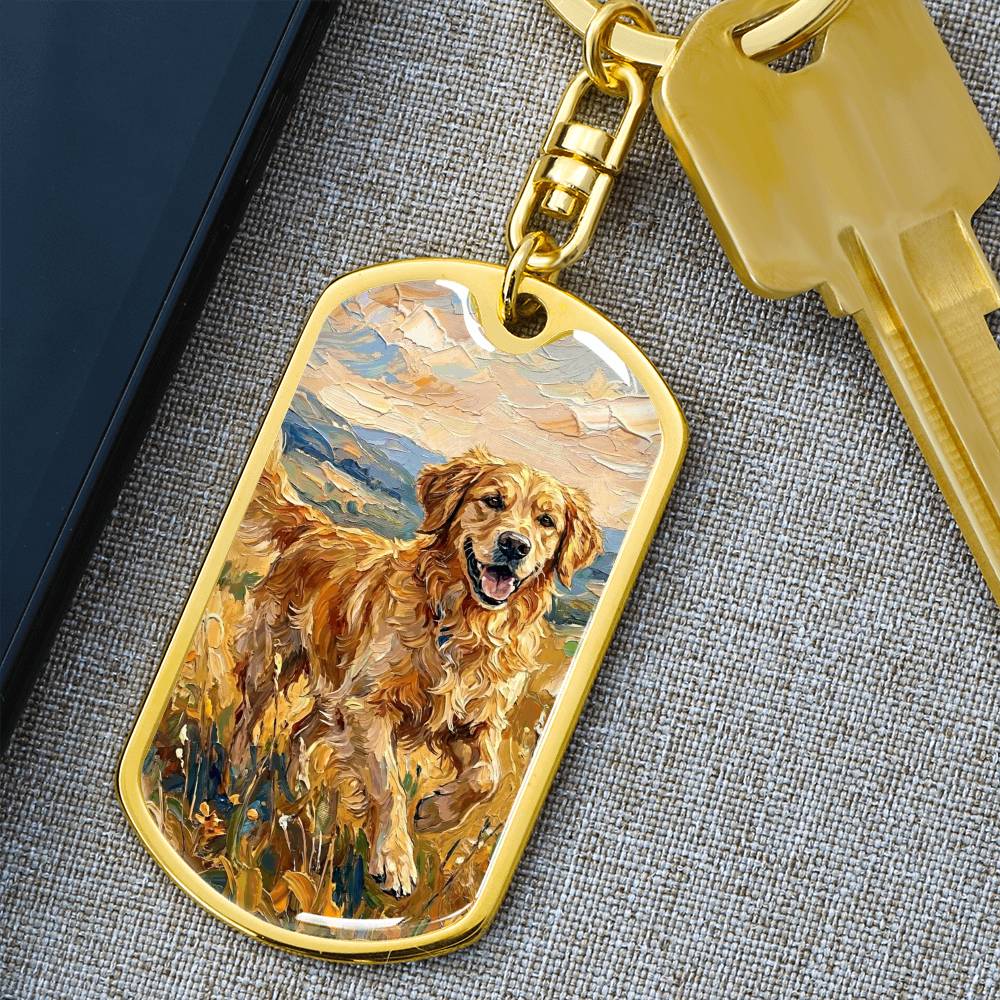 Happy Golden Retriever Dog Tag Keychain
