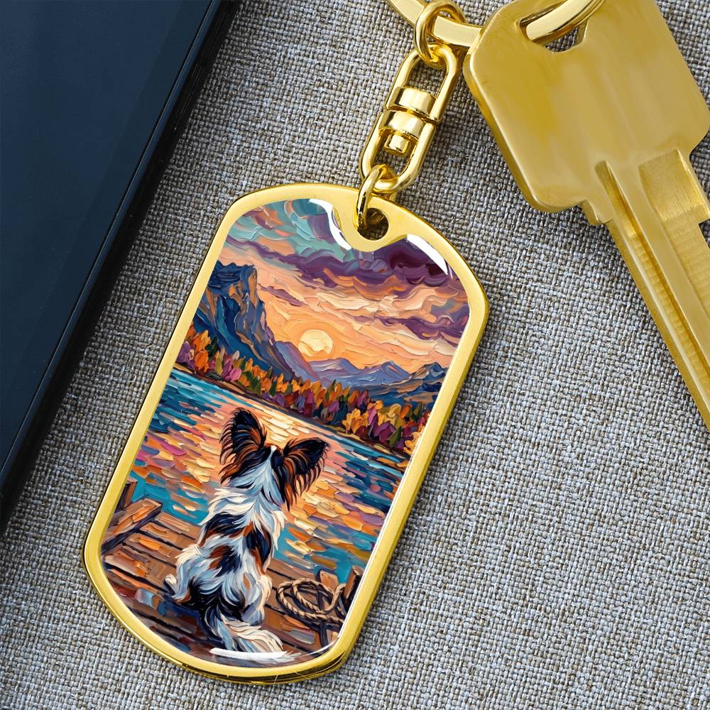 On The Dock - Papillon Dog Tag Keychain