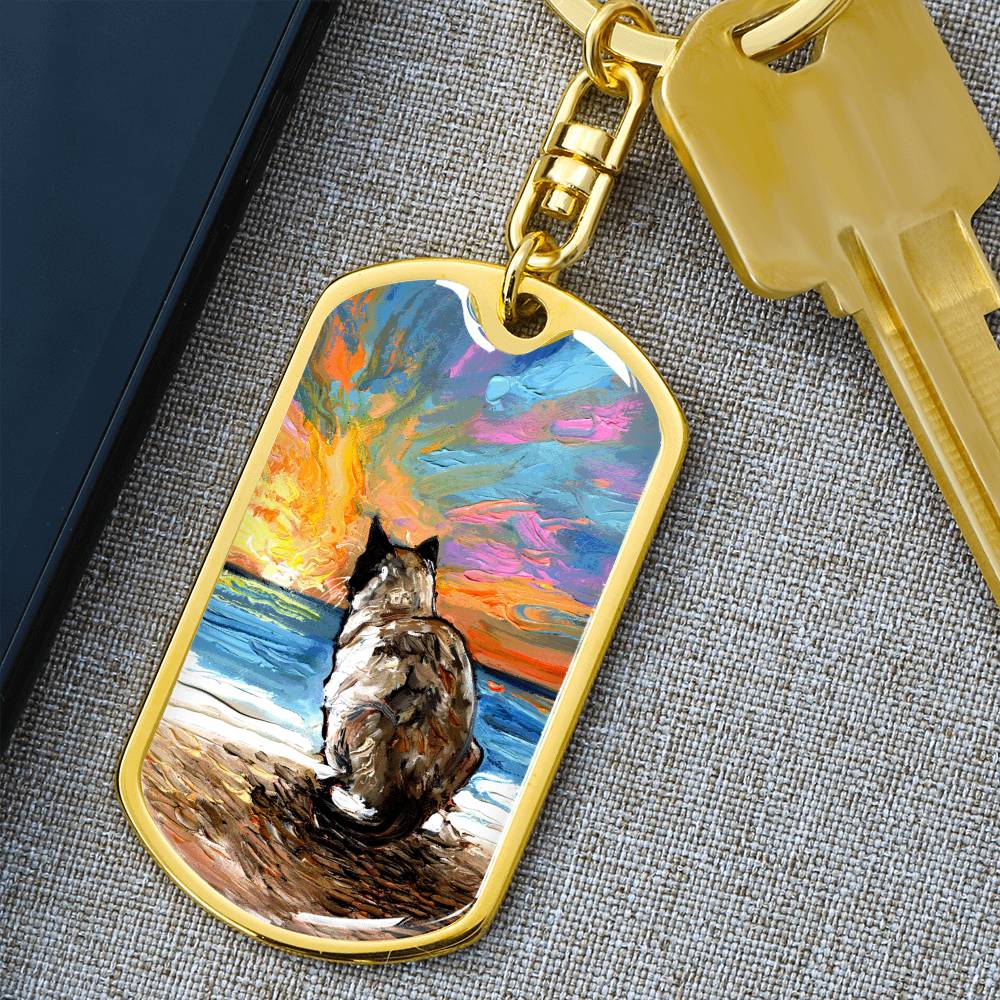 Beach Days - Snowshoe Cat Dog Tag Keychain