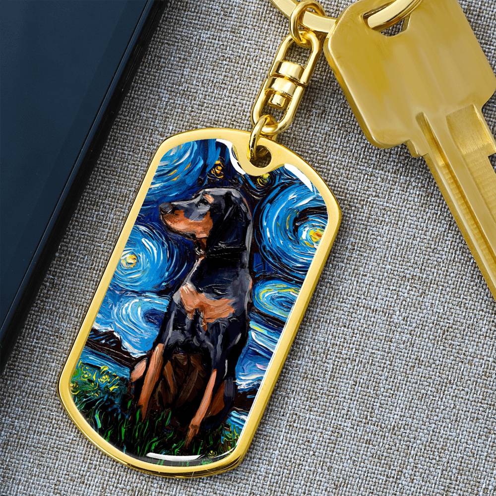 Black and Tan Coonhound Dog Tag Keychain