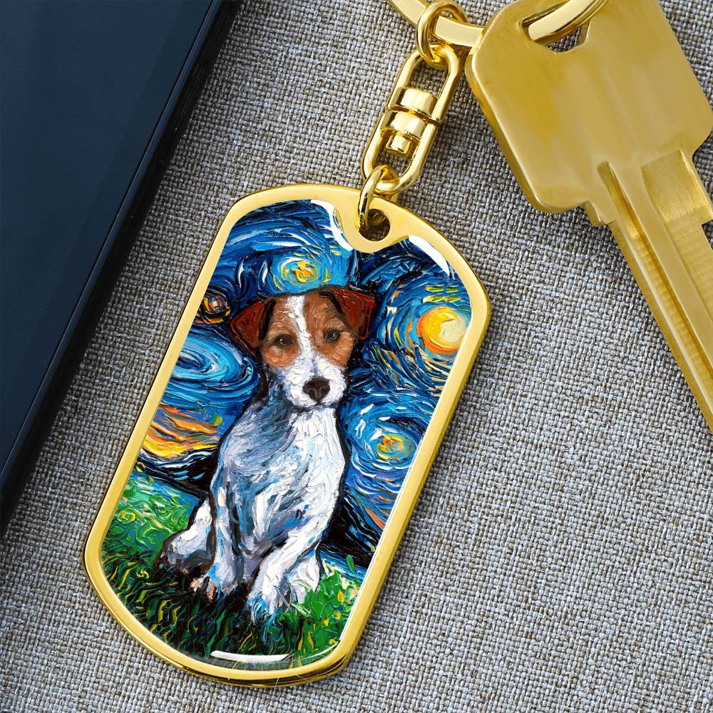 Jack Russell Terrier Starry Night Dog Tag Keychain