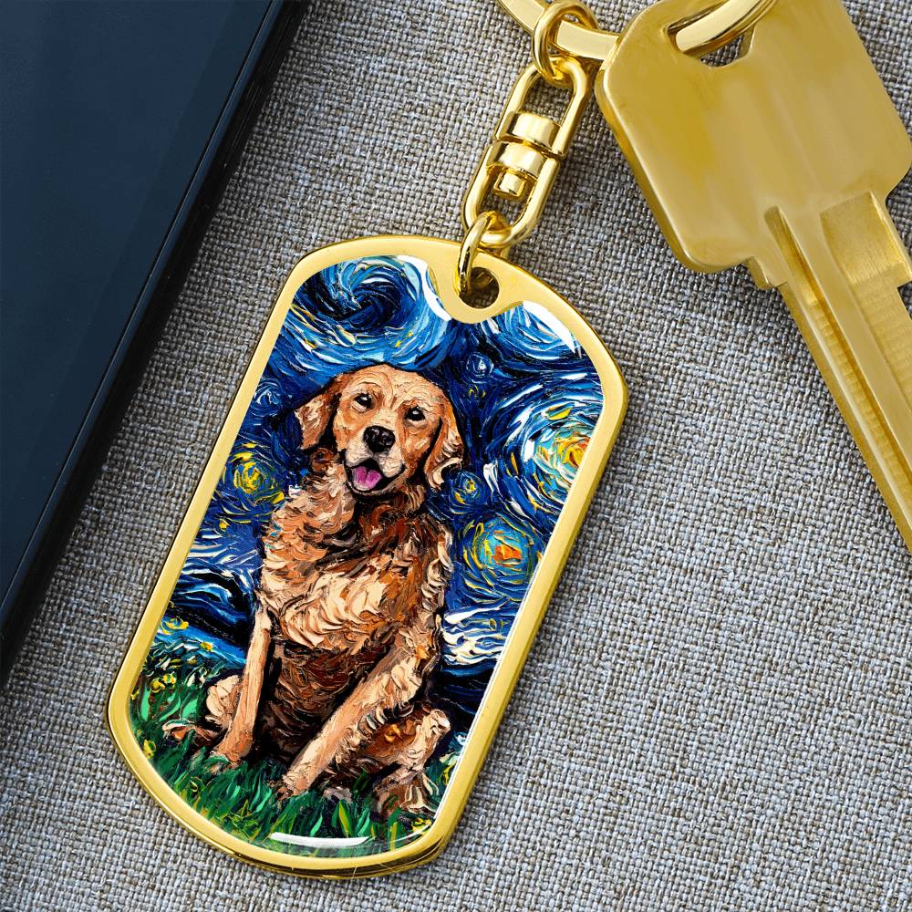 Dark Coated Golden Retriever Dog Tag Keychain