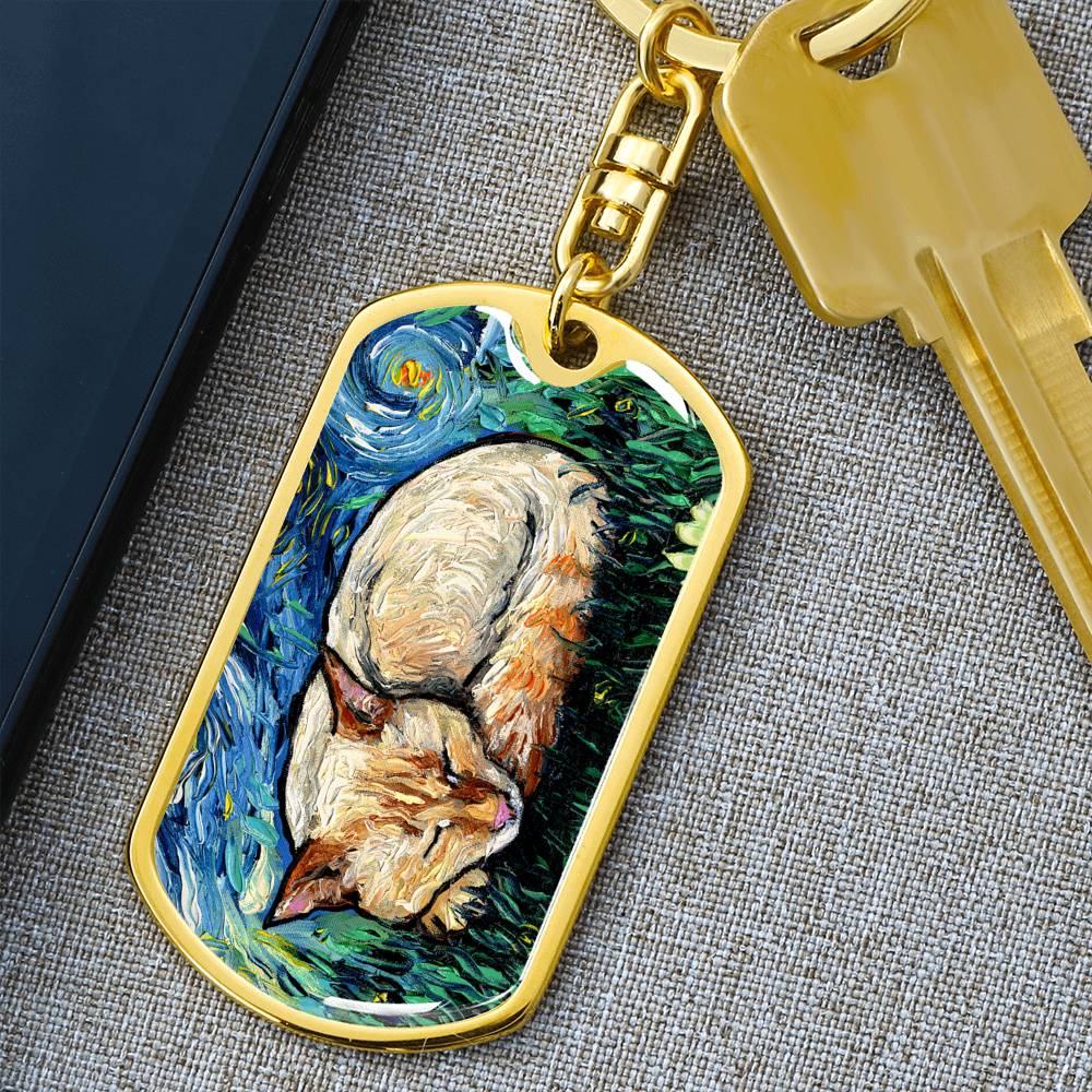 Sleeping Flame Point Siamese Dog Tag Keychain