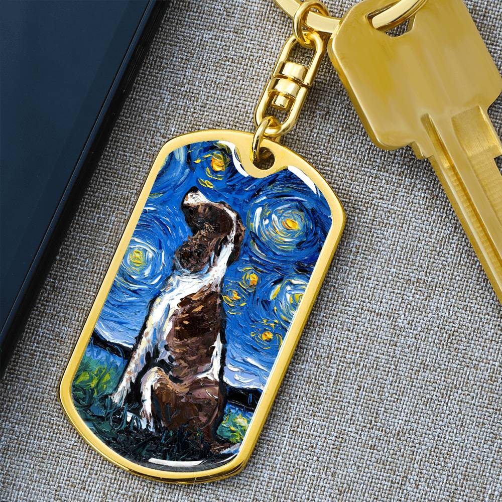 English Springer Spaniel Starry Night Dog Tag Keychain
