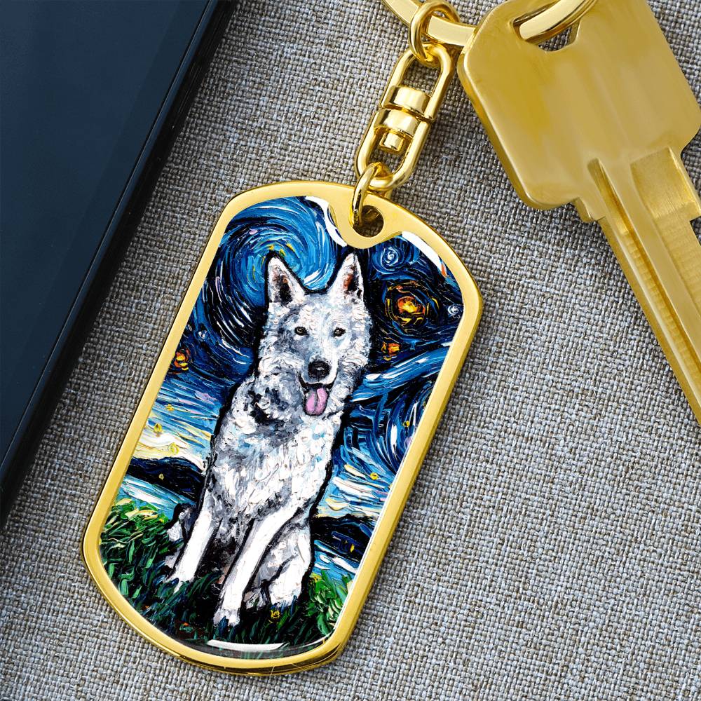 Swiss Shepherd Starry Night Dog Tag Keychain