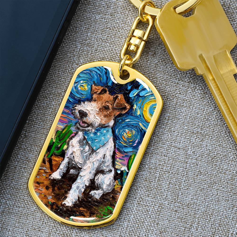 Wire Fox Terrier Starry Night Dog Tag Keychain