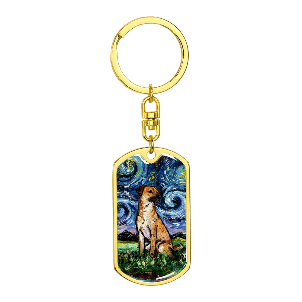 Black Mouth Cur Starry Night Dog Tag Keychain