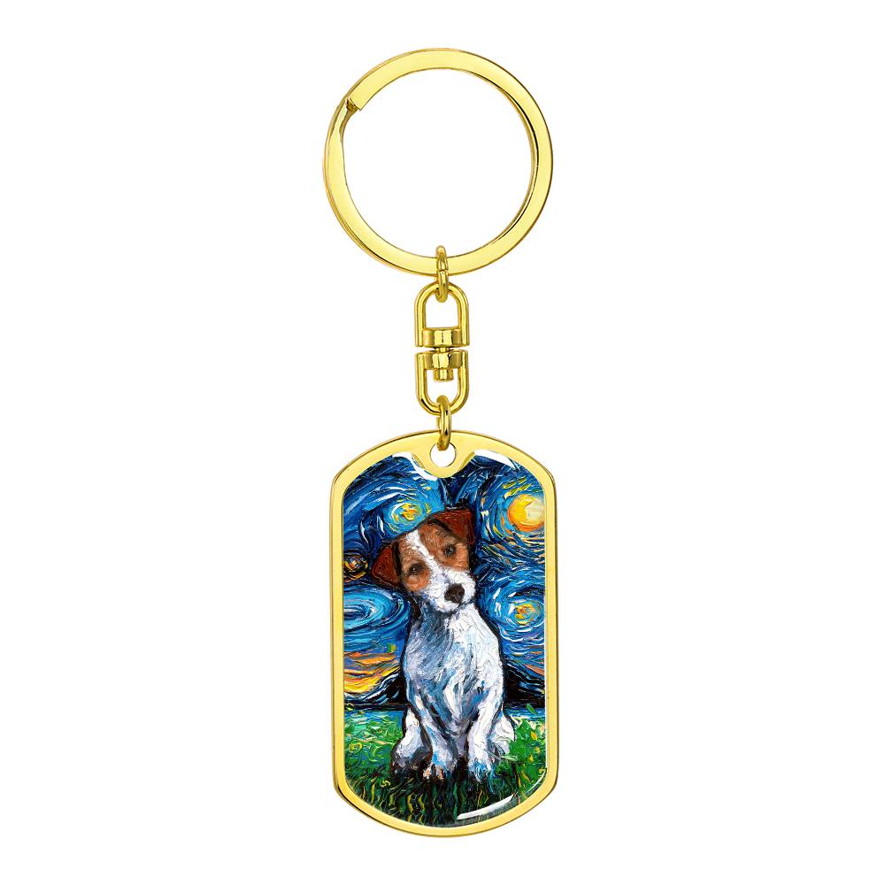 Jack Russell Terrier Starry Night Dog Tag Keychain