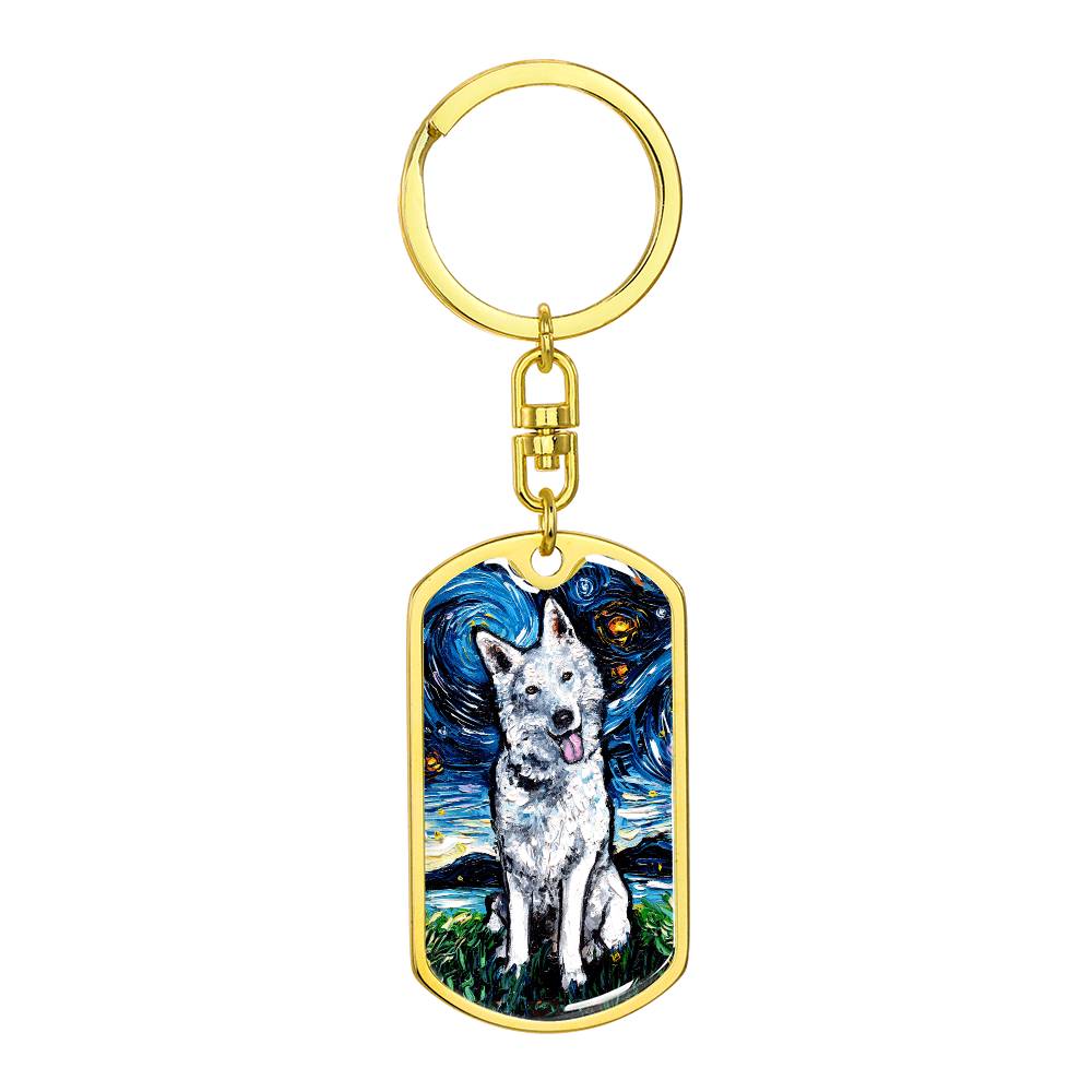 Swiss Shepherd Starry Night Dog Tag Keychain