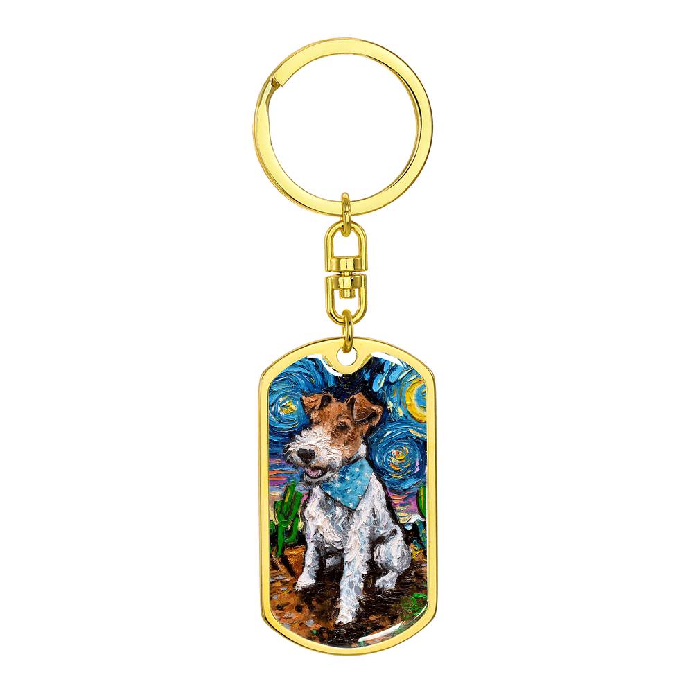Wire Fox Terrier Starry Night Dog Tag Keychain
