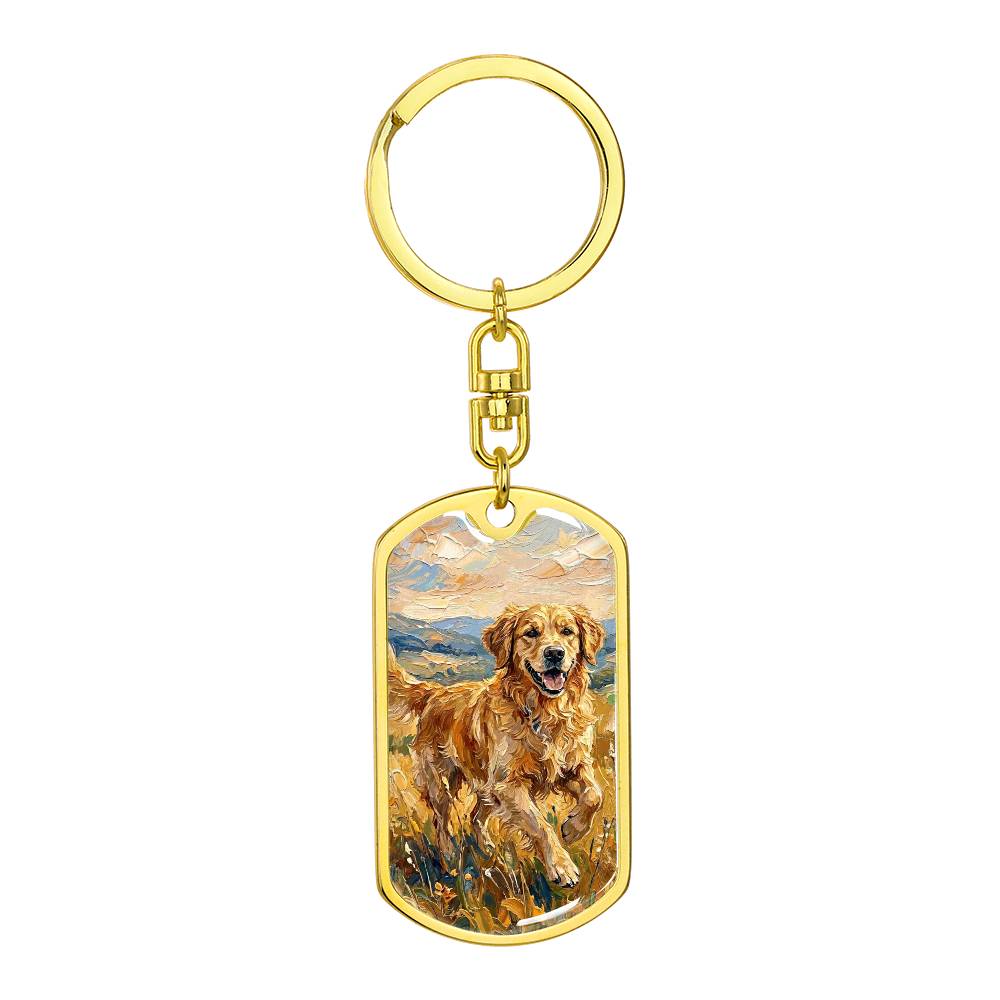 Happy Golden Retriever Dog Tag Keychain