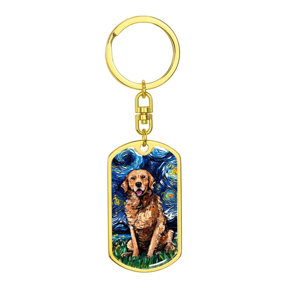 Dark Coated Golden Retriever Dog Tag Keychain