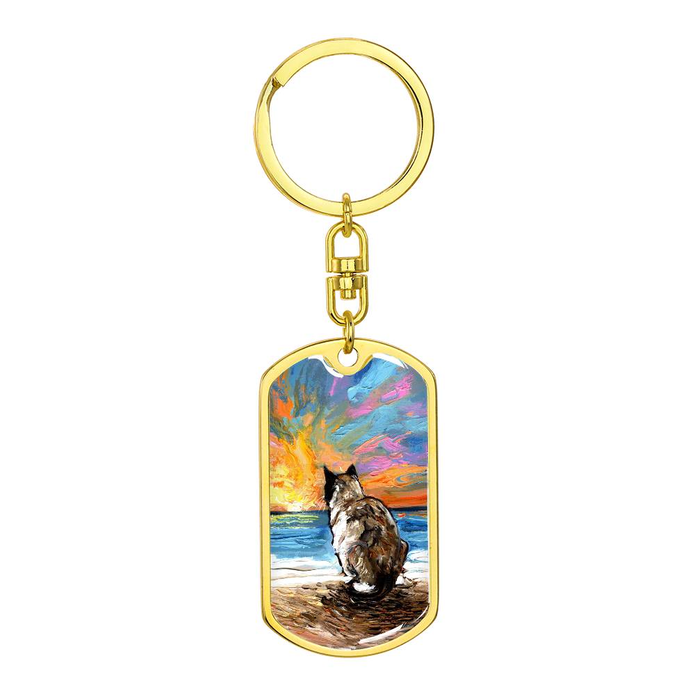 Beach Days - Snowshoe Cat Dog Tag Keychain