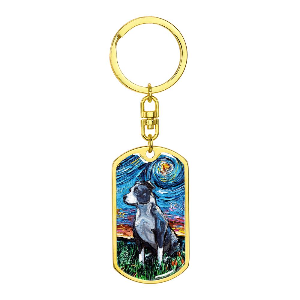 Pitbull Starry Night Dog Tag Keychain