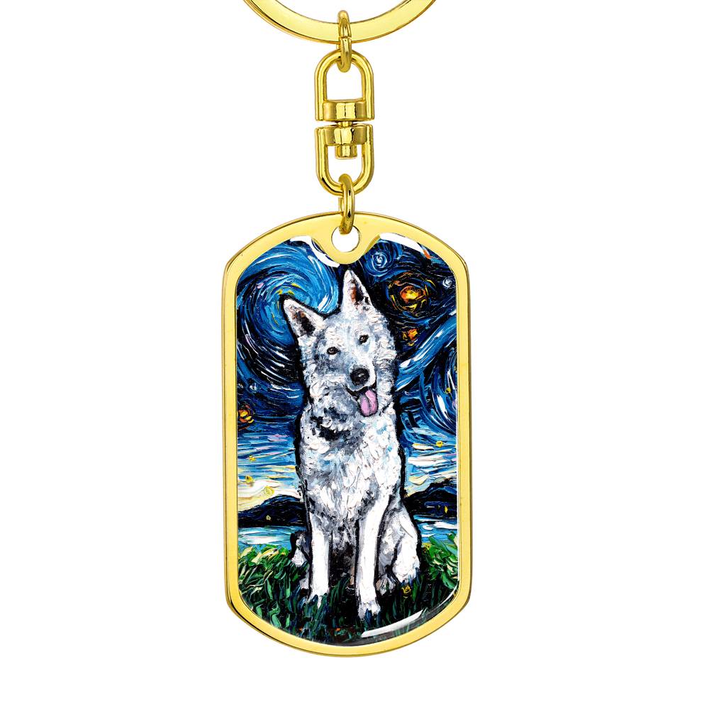 Swiss Shepherd Starry Night Dog Tag Keychain