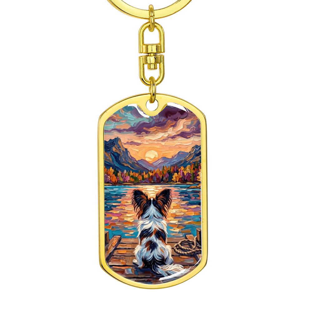 On The Dock - Papillon Dog Tag Keychain