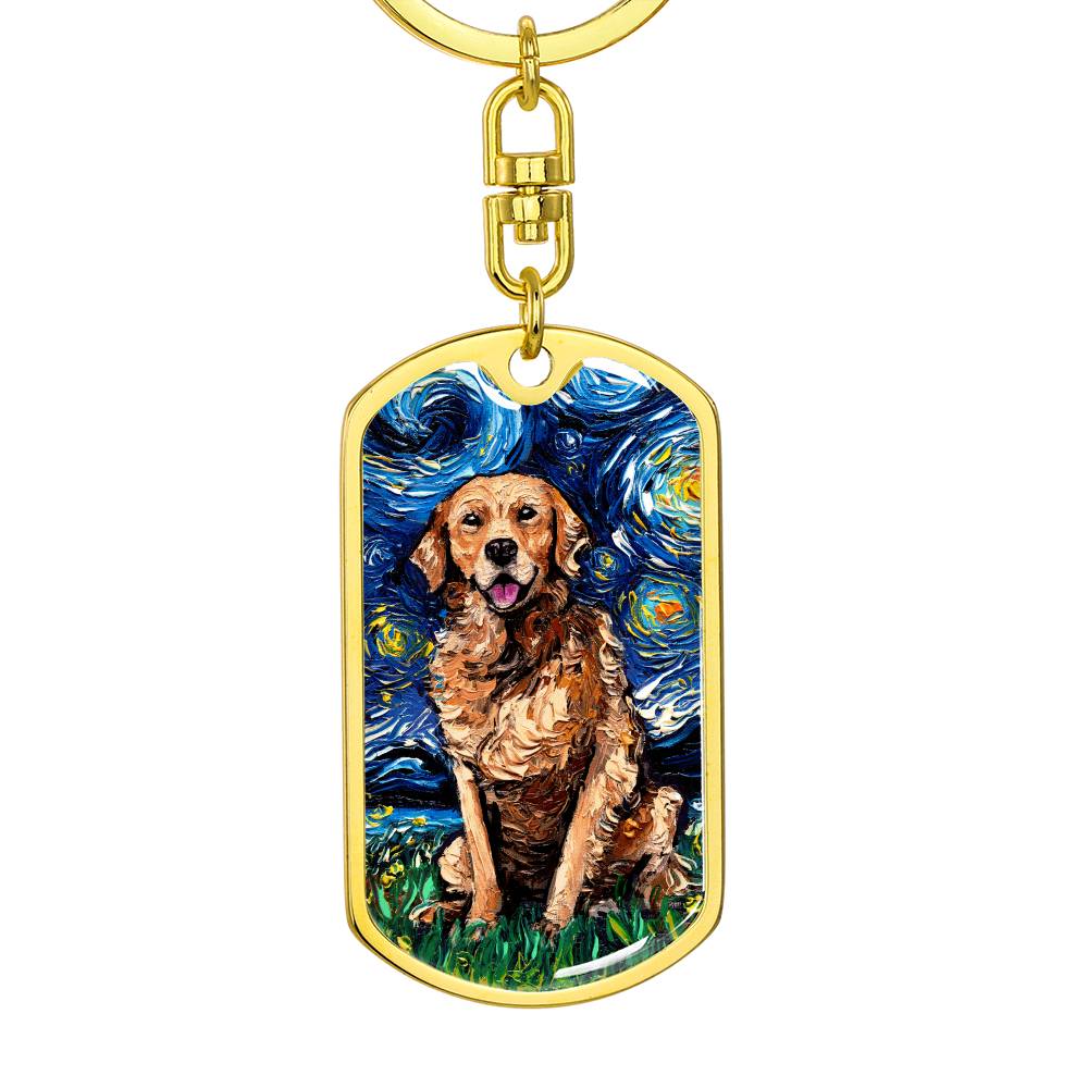 Dark Coated Golden Retriever Dog Tag Keychain
