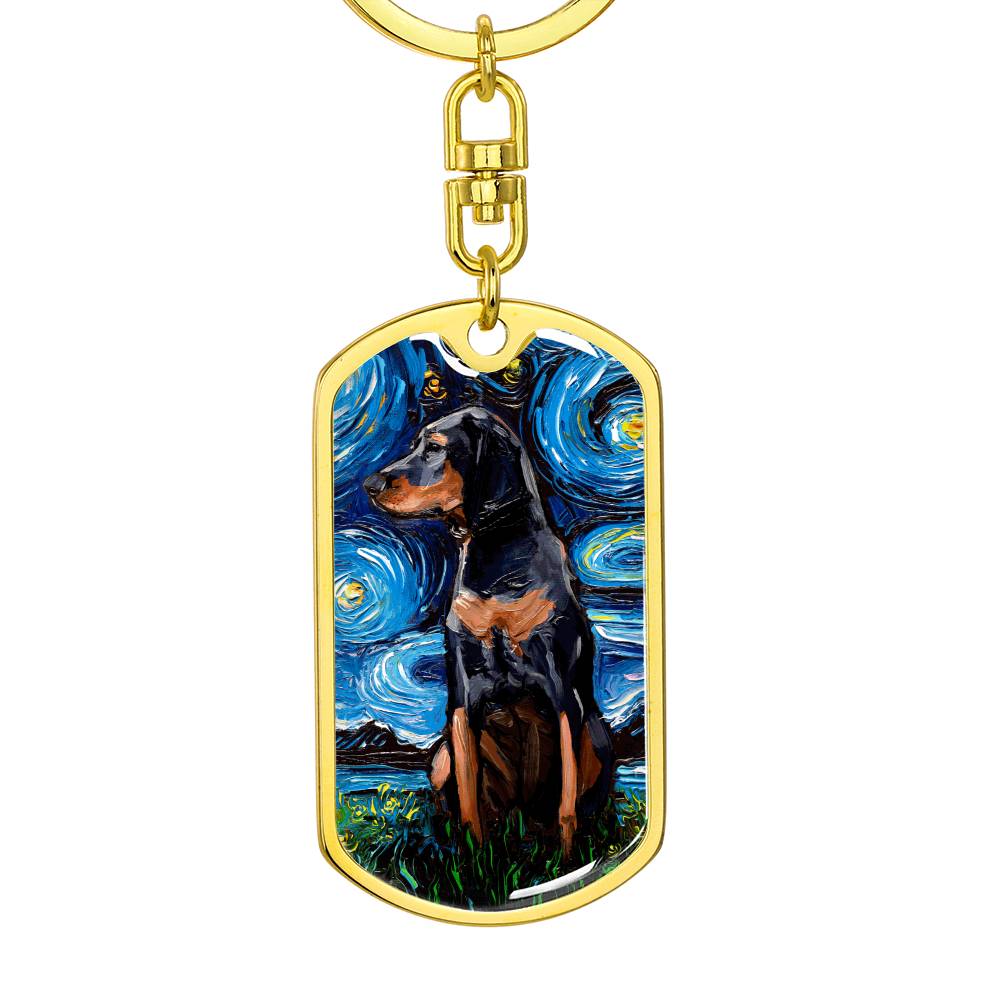 Black and Tan Coonhound Dog Tag Keychain