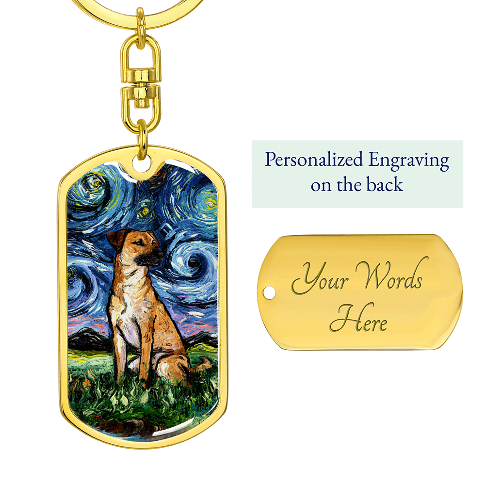 Black Mouth Cur Starry Night Dog Tag Keychain