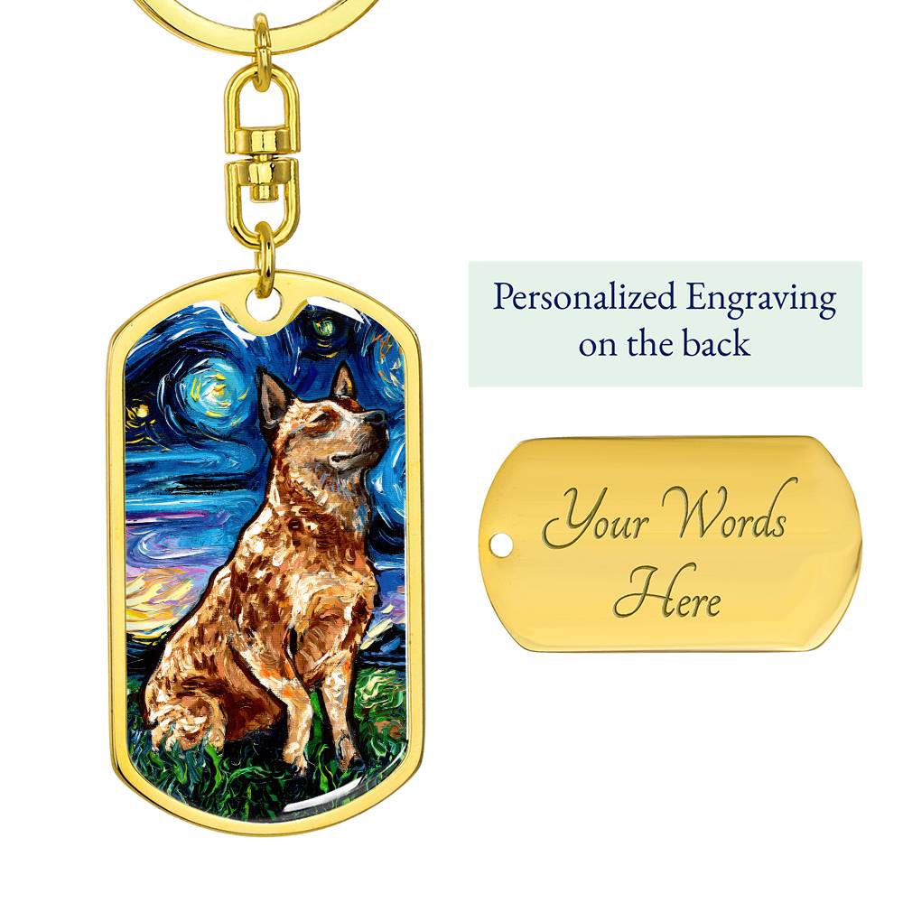 Red Heeler Starry Night Dog Tag Keychain