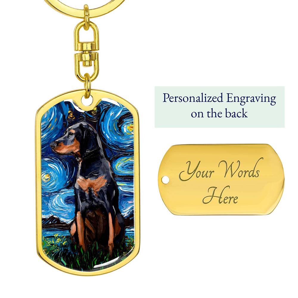 Black and Tan Coonhound Dog Tag Keychain